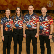 Load image into Gallery viewer, American Flag Bowling Ball and pins Bowling Shirts for Men Custom Patriotic Bowling Team jerseys NQS11698