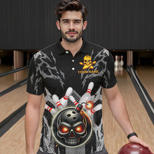 Load image into Gallery viewer, Funny Black and Gray Camo Bowling Shirt For Men Custom Skull Bowling Bomb Team bowling attire for men NQS9792