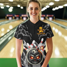 Load image into Gallery viewer, Funny Black and Gray Camo Bowling Shirt For Women Custom Skull Bowling Bomb Team ladies bowling attire NQS9792