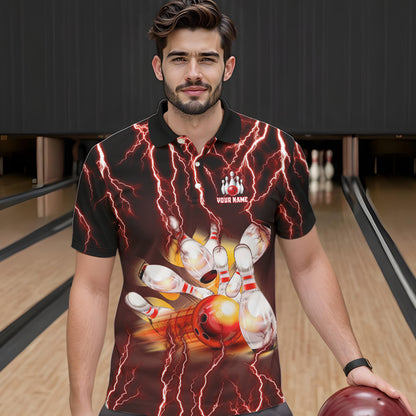 Personalized Red Lightning Thunder Bowling Shirt For Men Custom Bowling Team bowling attire for men NQS9793