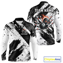 Load image into Gallery viewer, Black and White camo Flame Skull Bowling Shirts For Men Custom Bowling Team Jersey bowlers outfit NQS9795