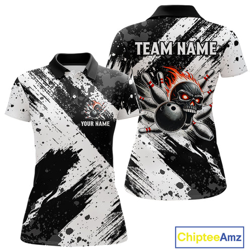 Black and White camo Flame Skull Bowling Shirts For Women Custom Bowling Team Jersey bowlers outfit NQS9795