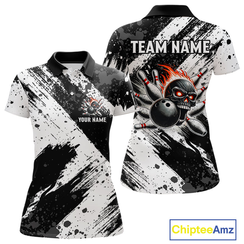 Black and White camo Flame Skull Bowling Shirts For Women Custom Bowling Team Jersey bowlers outfit NQS9795