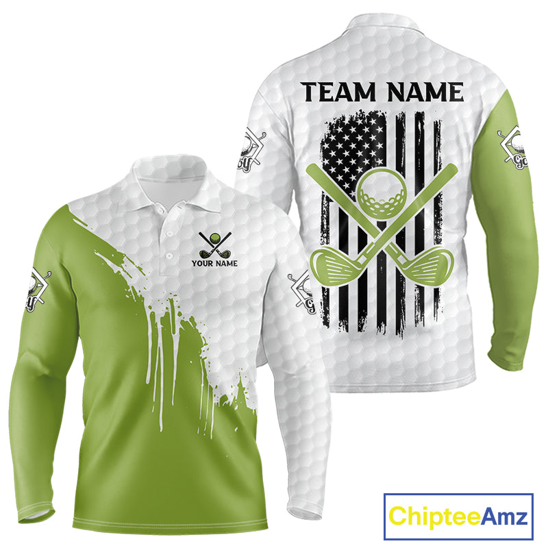 Green and White American Flag Golf Polo shirt for Men Custom patriotic golf team uniform outfit NQS9796