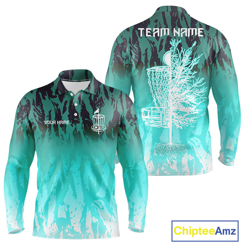 Disc golf basket Cyan Blue camo Men disc golf polo shirt custom disc golf jerseys team shirts for men NQS10348