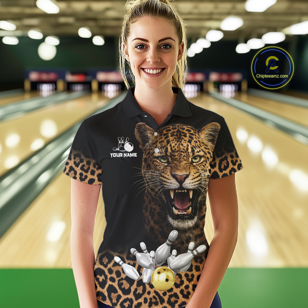 Custom Leopard Bowling Polo, Quarter Zip Jerseys for Women, Personalized Leopard Bowling Team shirts NQS11570