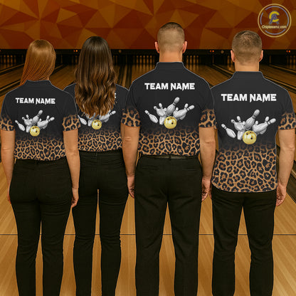 Custom Leopard Bowling Polo, Quarter Zip Jerseys for Women, Personalized Leopard Bowling Team shirts NQS11570