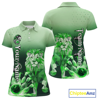 Green Lightning Lion Bowling Polo, Quarter Zip Shirts for Women Custom Lion Bowling Team jerseys NQS11568