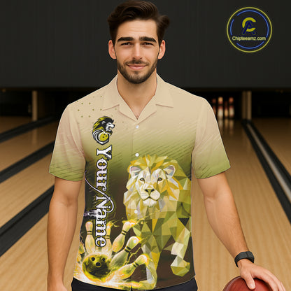 Yellow Lightning Lion Bowling Hawaiian Shirt Custom Lion Bowling Team jerseys NQS11569