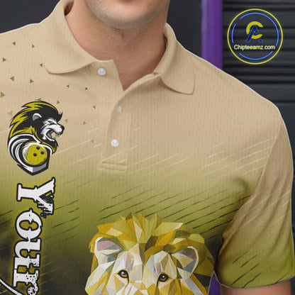 Yellow Lightning Lion Bowling Polo, Quarter Zip Shirts for Men Custom Lion Bowling Team jerseys NQS11569