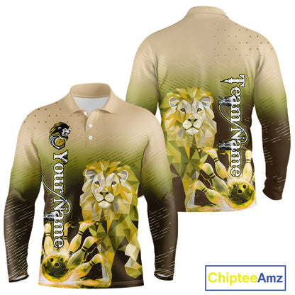 Yellow Lightning Lion Bowling Polo, Quarter Zip Shirts for Men Custom Lion Bowling Team jerseys NQS11569