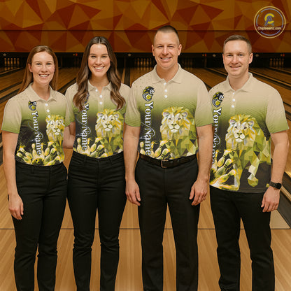 Yellow Lightning Lion Bowling Polo, Quarter Zip Shirts for Women Custom Lion Bowling Team jerseys NQS11569