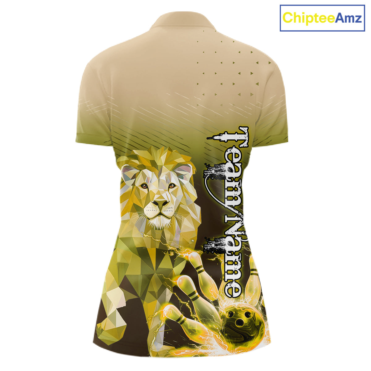 Yellow Lightning Lion Bowling Polo, Quarter Zip Shirts for Women Custom Lion Bowling Team jerseys NQS11569