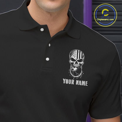 Black and Blue American Flag Skull Bowling Shirts for Men Custom Patriotic Bowling Team jerseys NQS11699