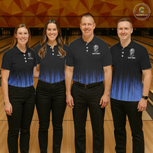 Load image into Gallery viewer, Black and Blue American Flag Skull Bowling Shirts for Men Custom Patriotic Bowling Team jerseys NQS11699