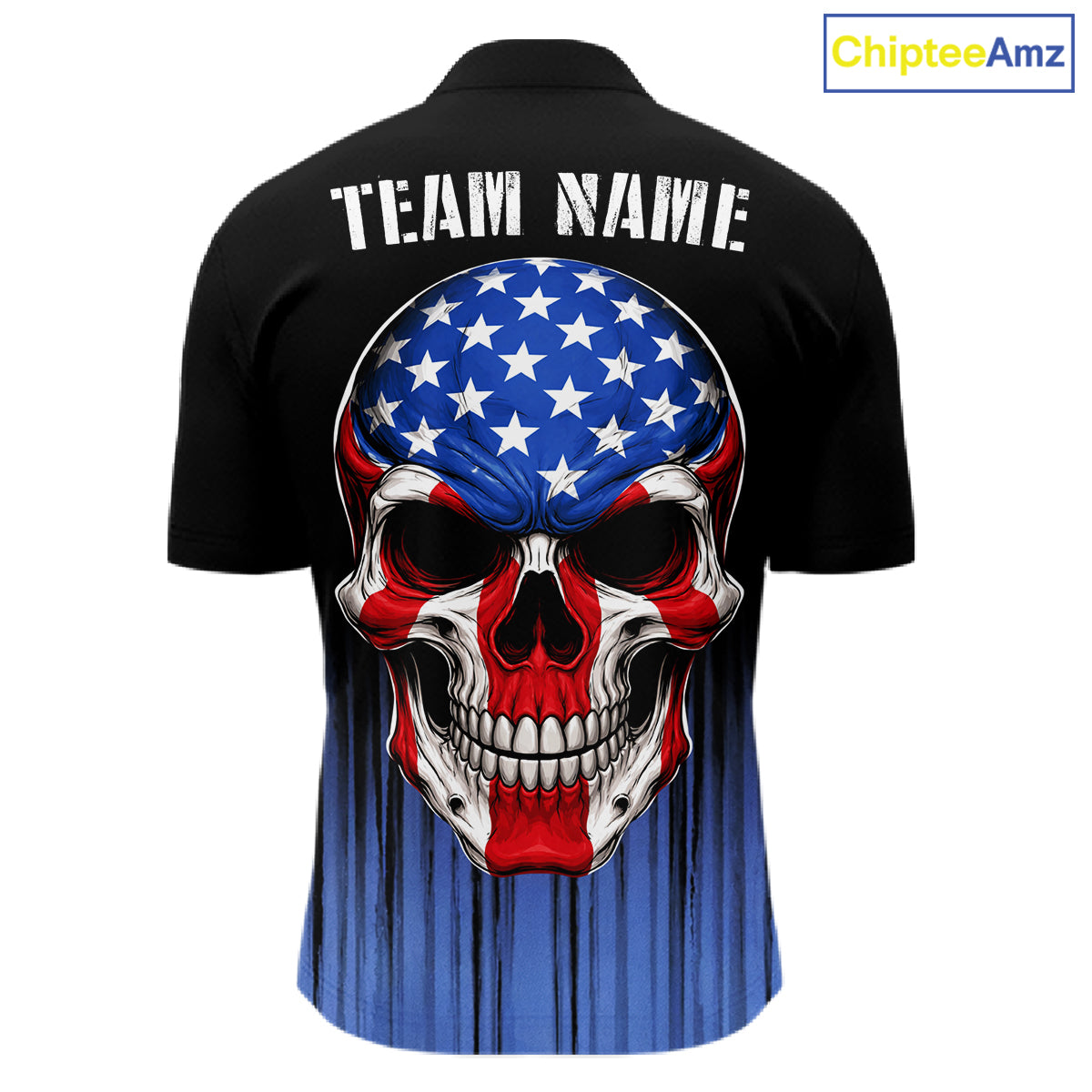Black and Blue American Flag Skull Bowling Shirts for Men Custom Patriotic Bowling Team jerseys NQS11699