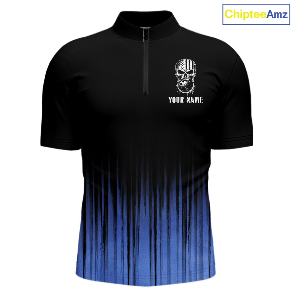 Black and Blue American Flag Skull Bowling Shirts for Men Custom Patriotic Bowling Team jerseys NQS11699