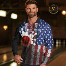 Load image into Gallery viewer, Smoke American Flag Vintage Bowling Polo, 1/4 Zip Shirts For Men Custom Patriotic Bowling Team jerseys NQS9802