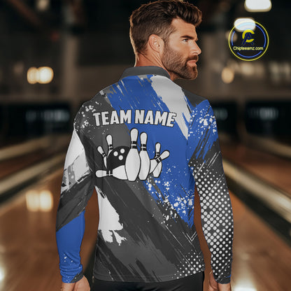 Blue Grunge pattern Bowling Team Shirt For Men Custom Bowling jersey Uniform Bowler Outfits NQS10041