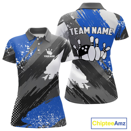 Blue Grunge pattern Bowling Team Shirt For Women Custom Bowling jersey Uniform Bowler Outfits NQS10041