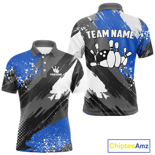 Blue Grunge pattern Bowling Team Shirt For Men Custom Bowling jersey Uniform Bowler Outfits NQS10041