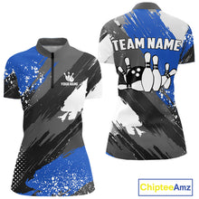 Load image into Gallery viewer, Blue Grunge pattern Bowling Team Shirt For Women Custom Bowling jersey Uniform Bowler Outfits NQS10041