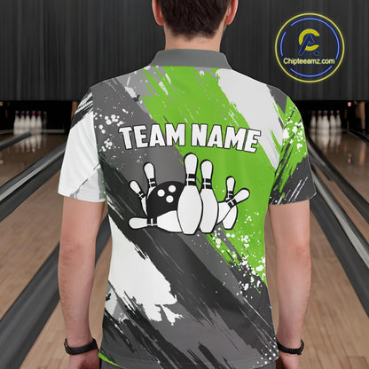 Green Grunge pattern Bowling Team Shirt For Men Custom Bowling jersey Uniform Bowler Outfits NQS10042