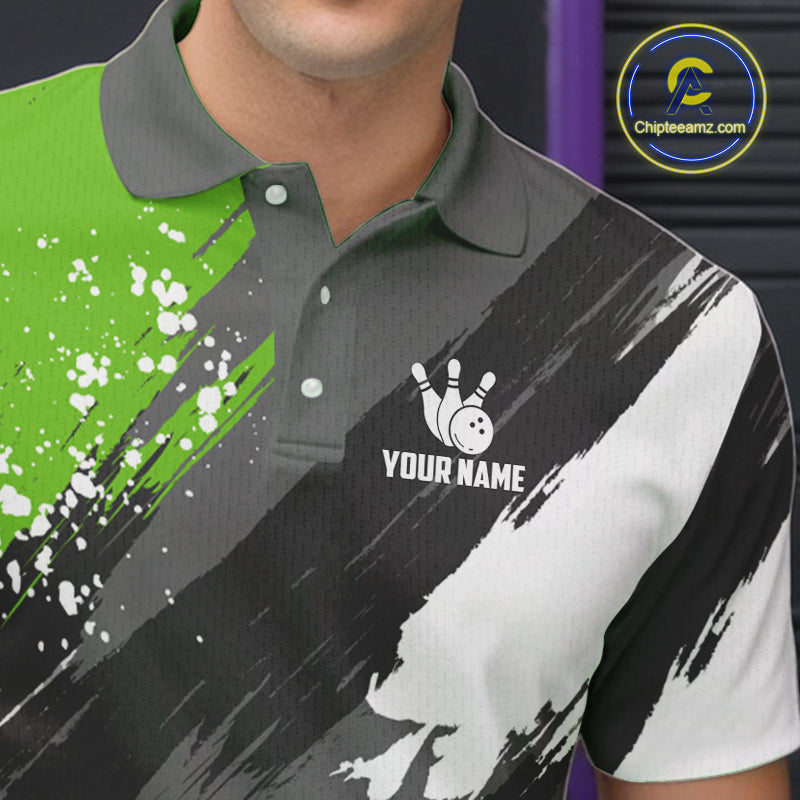 Green Grunge pattern Bowling Team Shirt For Men Custom Bowling jersey Uniform Bowler Outfits NQS10042