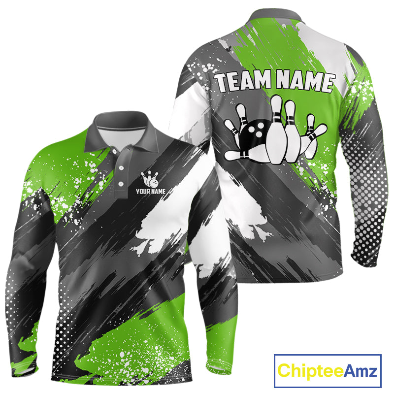 Green Grunge pattern Bowling Team Shirt For Men Custom Bowling jersey Uniform Bowler Outfits NQS10042