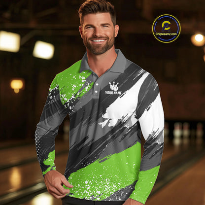 Green Grunge pattern Bowling Team Shirt For Men Custom Bowling jersey Uniform Bowler Outfits NQS10042