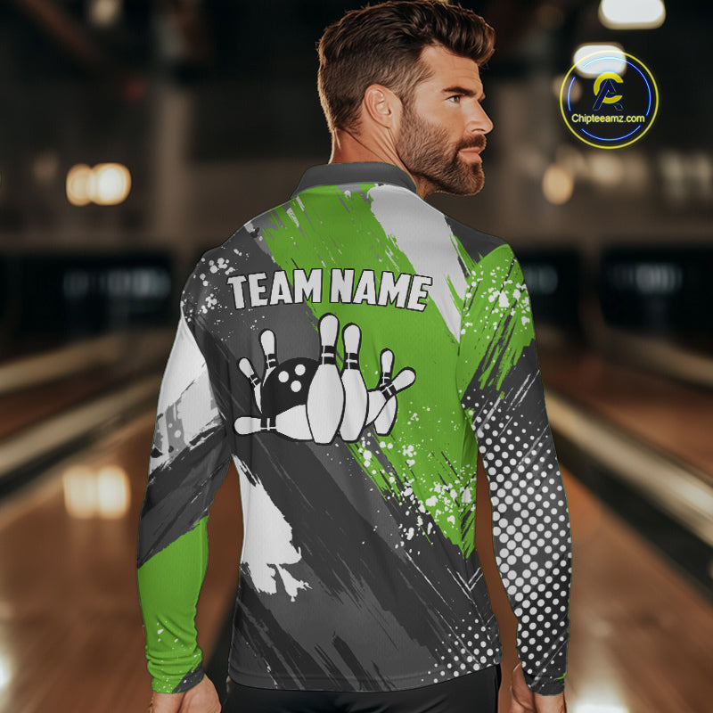 Green Grunge pattern Bowling Team Shirt For Men Custom Bowling jersey Uniform Bowler Outfits NQS10042