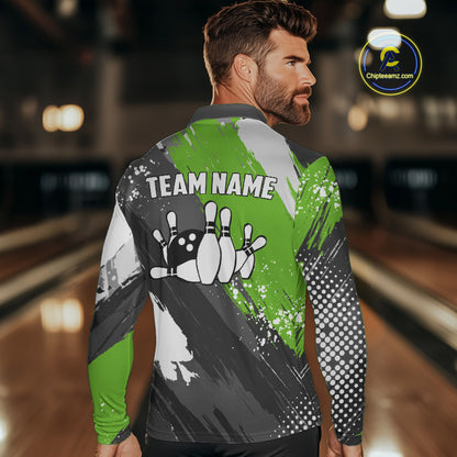 Green Grunge pattern Bowling Team Shirt For Men Custom Bowling jersey Uniform Bowler Outfits NQS10042