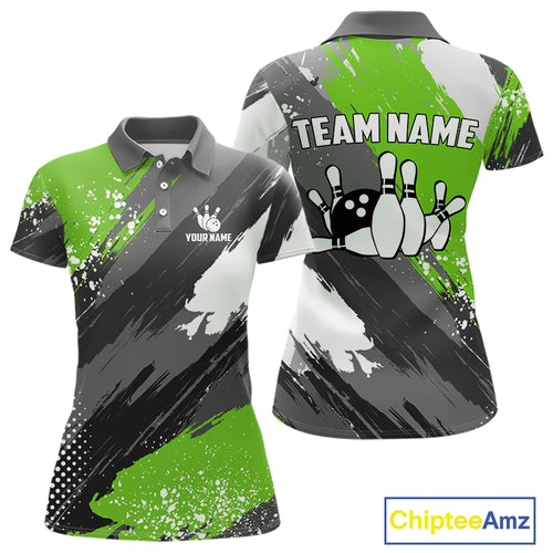 Green Grunge pattern Bowling Team Shirt For Women Custom Bowling jersey Uniform Bowler Outfits NQS10042