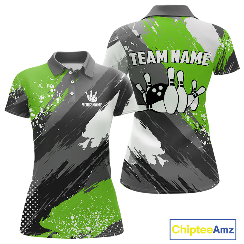 Green Grunge pattern Bowling Team Shirt For Women Custom Bowling jersey Uniform Bowler Outfits NQS10042