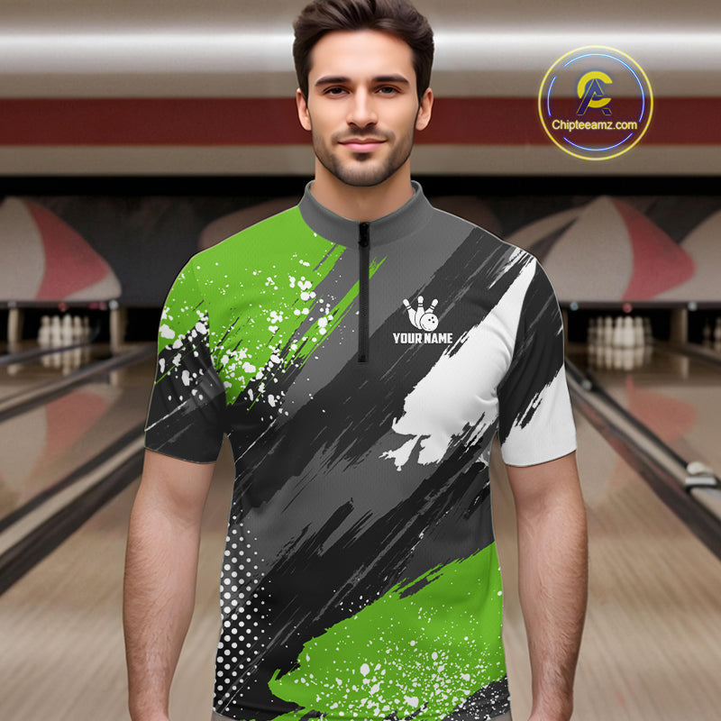 Green Grunge pattern Bowling Team Shirt For Men Custom Bowling jersey Uniform Bowler Outfits NQS10042