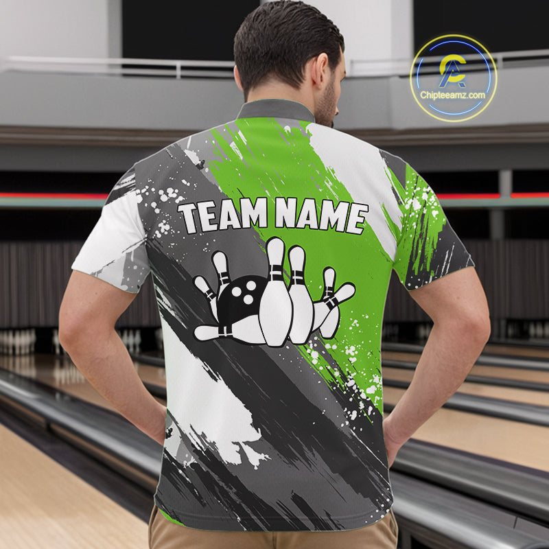 Green Grunge pattern Bowling Team Shirt For Men Custom Bowling jersey Uniform Bowler Outfits NQS10042