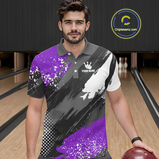 Purple Grunge pattern Bowling Team Shirt For Men Custom Bowling jersey Uniform Bowler Outfits NQS10043