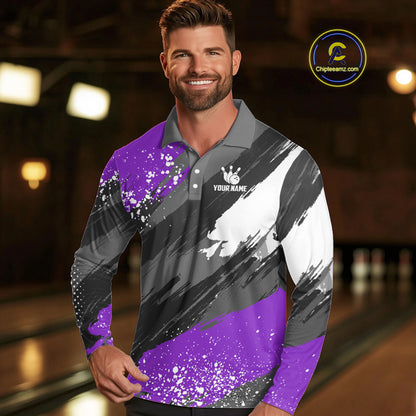 Purple Grunge pattern Bowling Team Shirt For Men Custom Bowling jersey Uniform Bowler Outfits NQS10043
