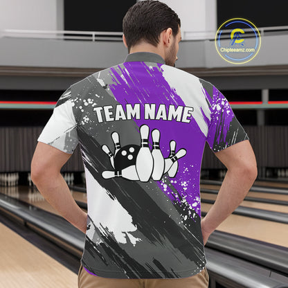 Purple Grunge pattern Bowling Team Shirt For Men Custom Bowling jersey Uniform Bowler Outfits NQS10043