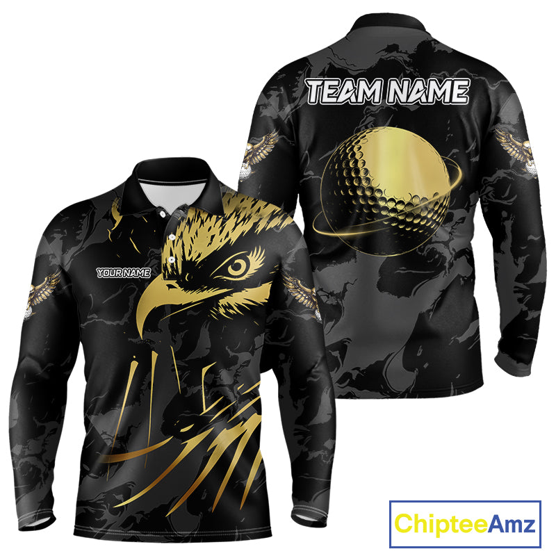Black and Gold Eagle golf polo shirts for men custom men's golf team shirts, personalized golf gifts NQS10208