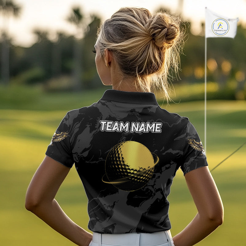 Black & Gold Eagle golf polo shirts for Women custom Women's golf team shirts, personalized golf gift NQS10208