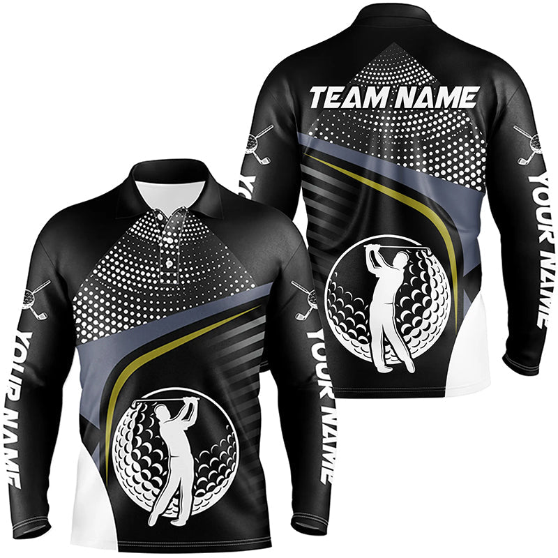 Black and White Golf ball custom Mens golf polo shirts, golf attire for men NQS8173