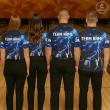 Load image into Gallery viewer, Blue Lightning Thunder Black Women Bowling Polo, Quarter zip Shirt custom storm bowling team jerseys NQS8386