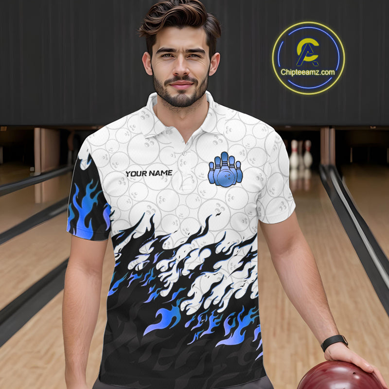 Black and White Camo Bowling Shirts For Men Custom Bowling Team League Jerseys | Blue NQS10561