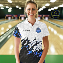 Load image into Gallery viewer, Black and White Camo Bowling Shirts For Women Custom Bowling Team League Jerseys | Blue NQS10561