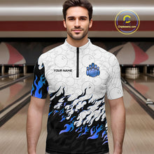 Load image into Gallery viewer, Black and White Camo Bowling Shirts For Men Custom Bowling Team League Jerseys | Blue NQS10561
