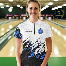 Load image into Gallery viewer, Black and White Camo Bowling Shirts For Women Custom Bowling Team League Jerseys | Blue NQS10561