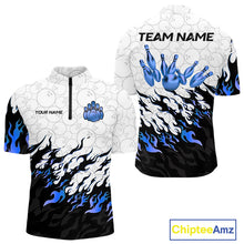 Load image into Gallery viewer, Black and White Camo Bowling Shirts For Men Custom Bowling Team League Jerseys | Blue NQS10561
