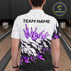 Black and White Camo Bowling Shirts For Men Custom Bowling Team League Jerseys | Purple NQS10562