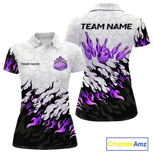 Black and White Camo Bowling Shirts For Women Custom Bowling Team League Jerseys | Purple NQS10562